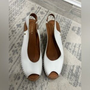 Carvela Comfort White Leather Wedge Espadrille Slingbacks